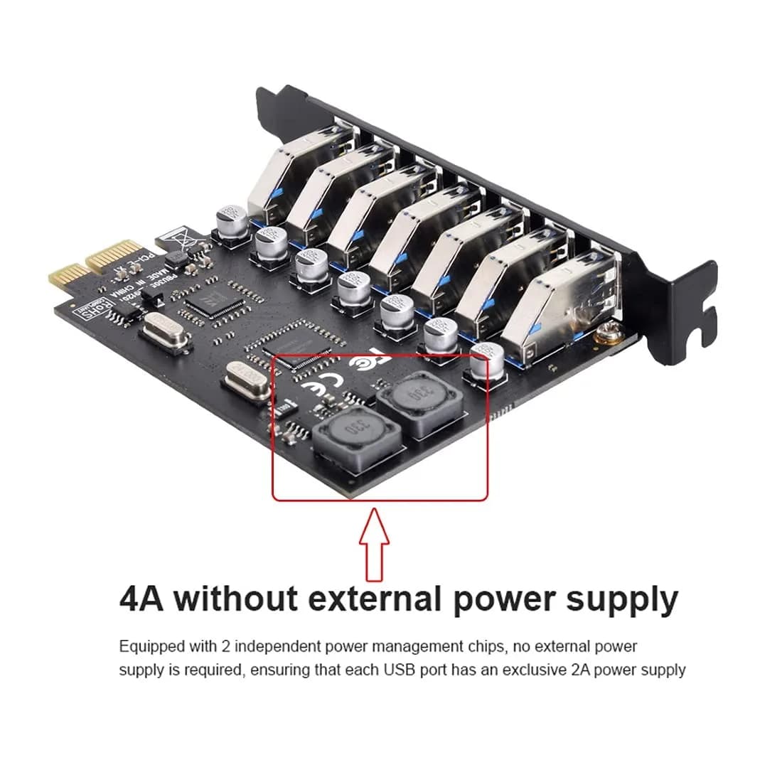 ChenYang 7 Port PCI-E 1X to 7 USB 3.0 HUB PCI Express Expansion Card Adapter with 120mm Bracket | 5Gbps Data Transfer - view 5