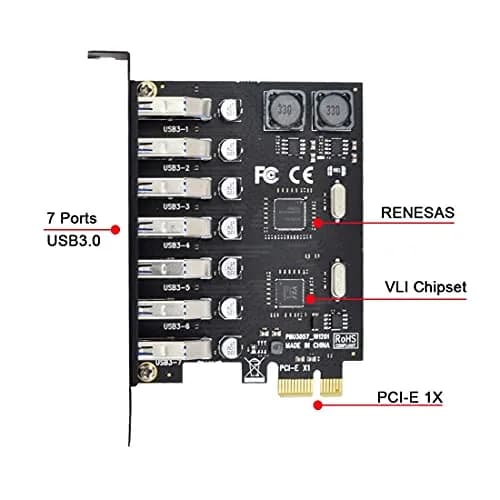 ChenYang 7 Port PCI-E 1X to 7 USB 3.0 HUB PCI Express Expansion Card Adapter with 120mm Bracket | 5Gbps Data Transfer thumbnail 7