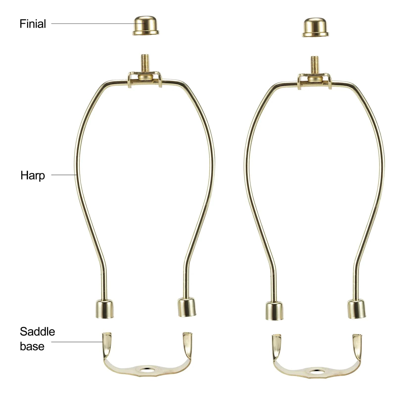 saangseon 8 Inch Brass Lamp Harp Holder Kits with Finials and Saddle Bases, Light Duty, Set of 2 | DIY Lighting Accessories Horn Frame Lampshade Brackets - view 3