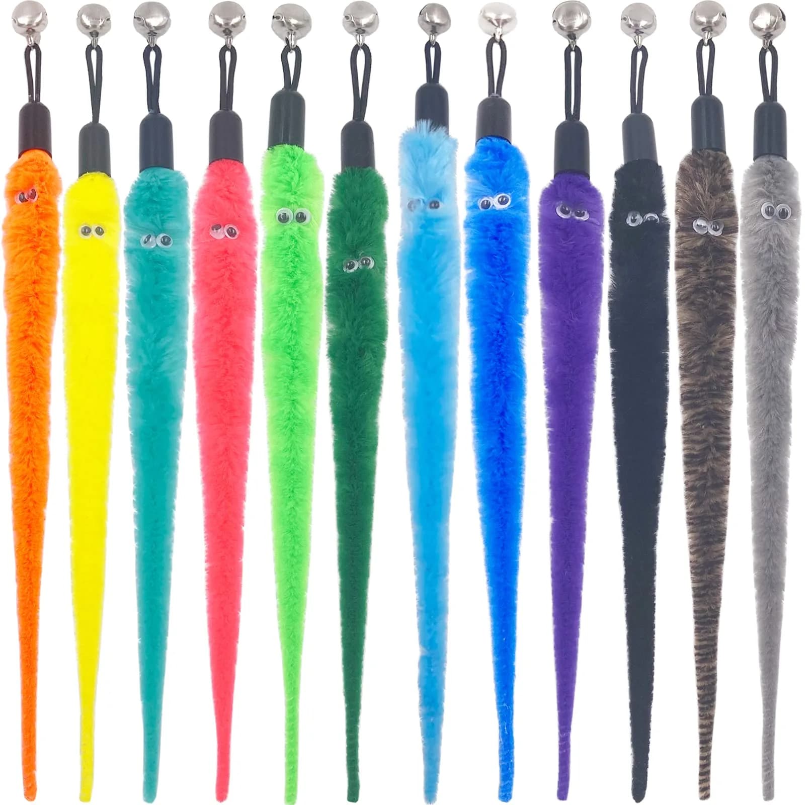 TIENAILING Cat Toy Worm Refills | 24 Pieces Interactive Cat Wand Attachments for Indoor Cats — 12 PCS Worm Refills