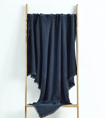 CREVENT Farmhouse Waffle Knit Throw Blanket for Couch Sofa Chair Bed Home Decoration, Soft Warm Cozy Light Weight for Spring Summer Fall (50''X60'' Navy Blue) thumbnail 2