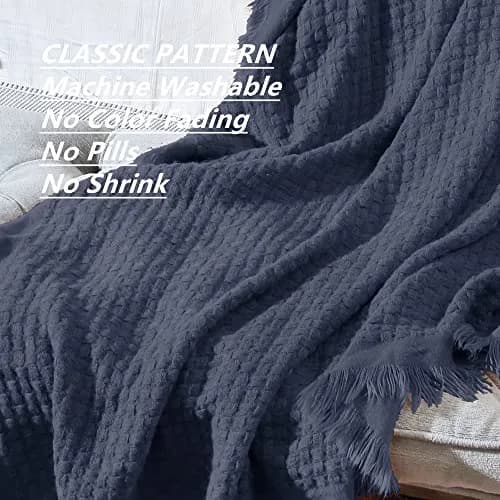 CREVENT Farmhouse Waffle Knit Throw Blanket for Couch Sofa Chair Bed Home Decoration, Soft Warm Cozy Light Weight for Spring Summer Fall (50''X60'' Navy Blue) thumbnail 3