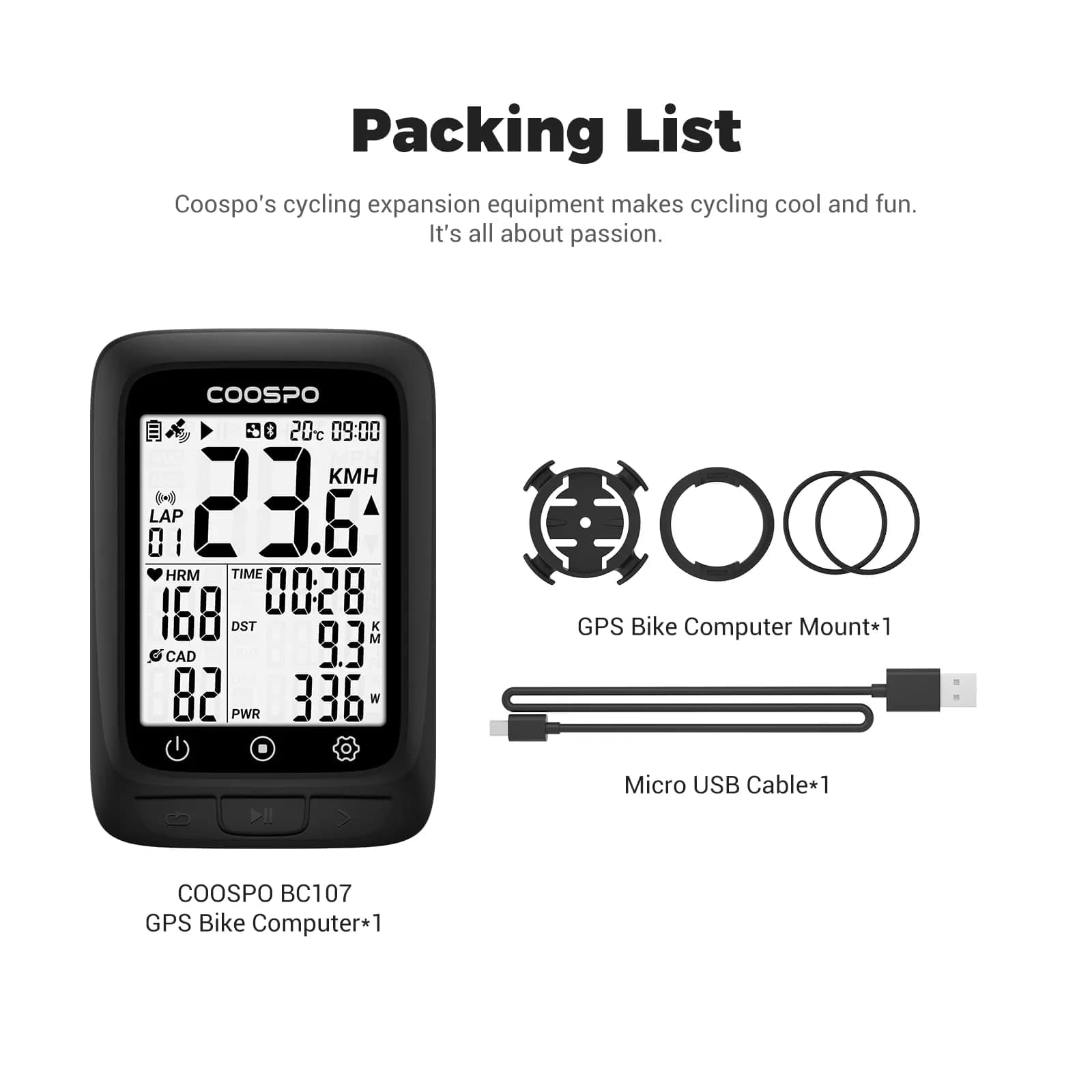 CooSpo BC107 GPS Bike Computer Wireless with ANT+ & Bluetooth, 5.84cm (2.3") LCD, IP67 Waterproof | Accurate GPS Positioning for Cycling - view 6