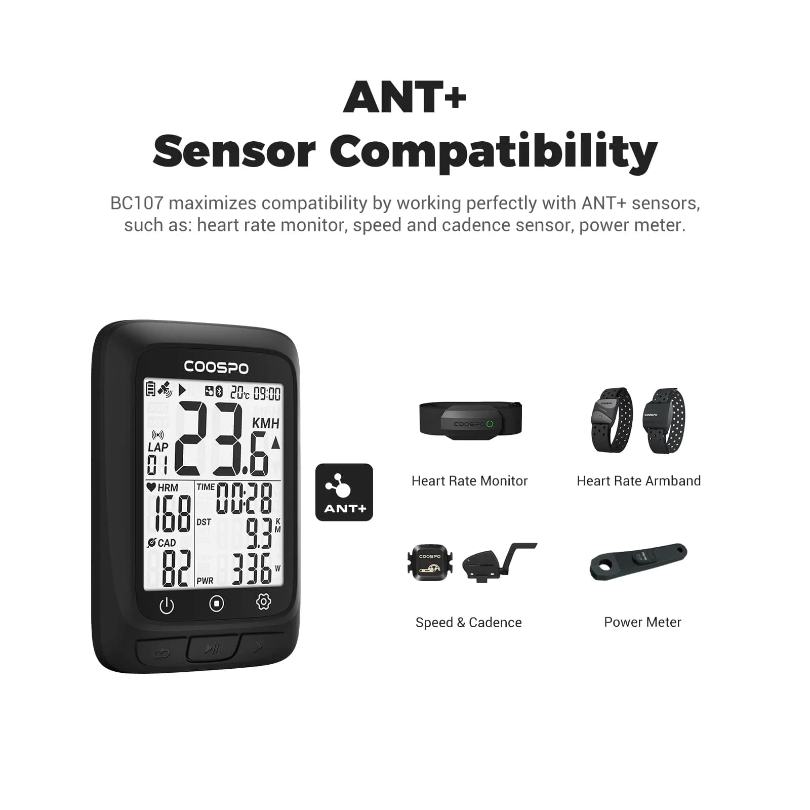 CooSpo BC107 GPS Bike Computer Wireless with ANT+ & Bluetooth, 5.84cm (2.3") LCD, IP67 Waterproof | Accurate GPS Positioning for Cycling - view 4