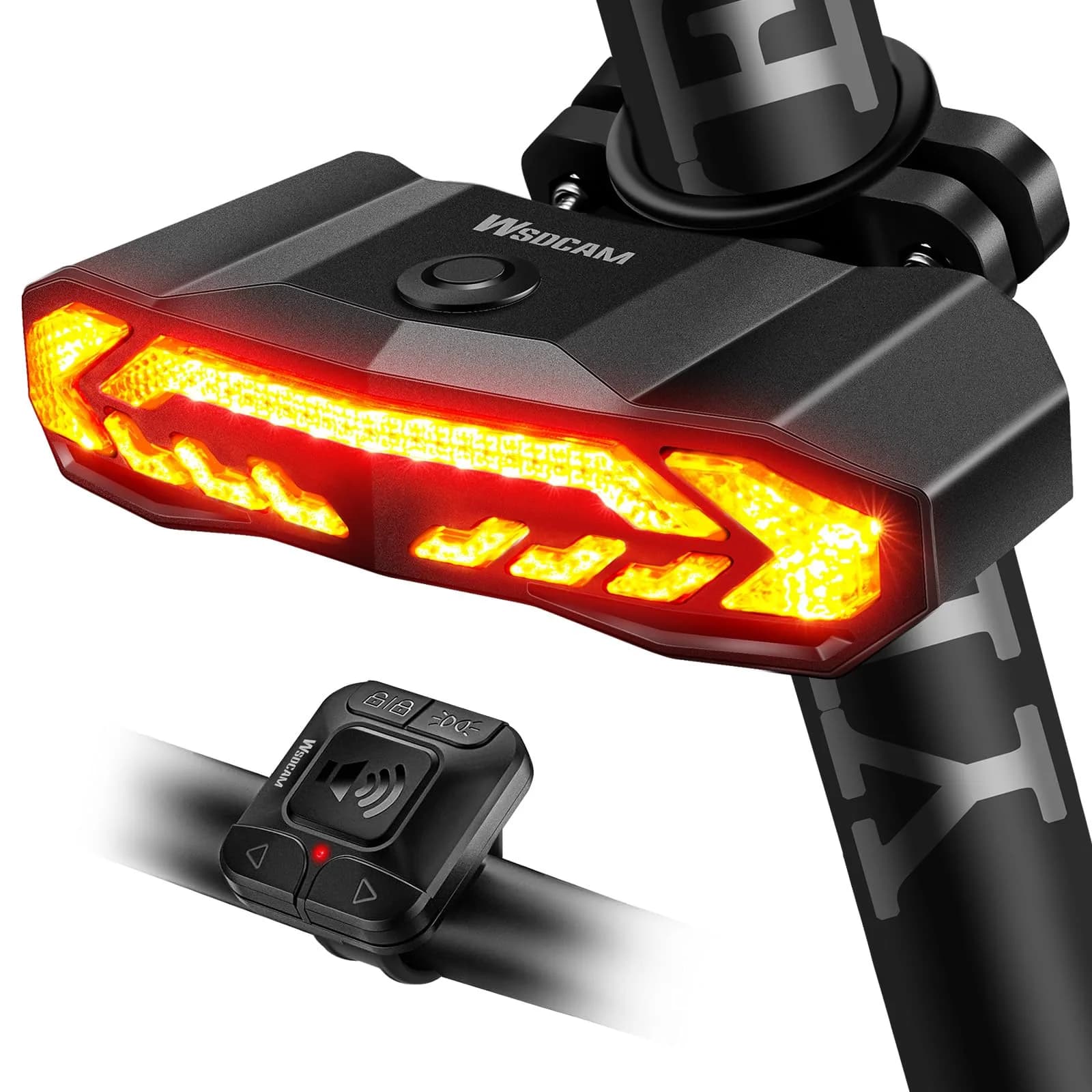 wsdcam Smart Bike Tail Light with Turn Signals, Brake Light, Alarm & Horn - 160 Lumens | USB Rechargeable, IP54 Waterproof - main product image