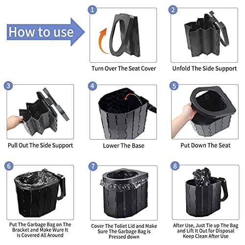 Zinyeme Portable Toilet for Camping, Folding Commode Bucket with 12 Bags & Carry Bag, 400 lb Capacity | Outdoor Travel Restroom thumbnail 5
