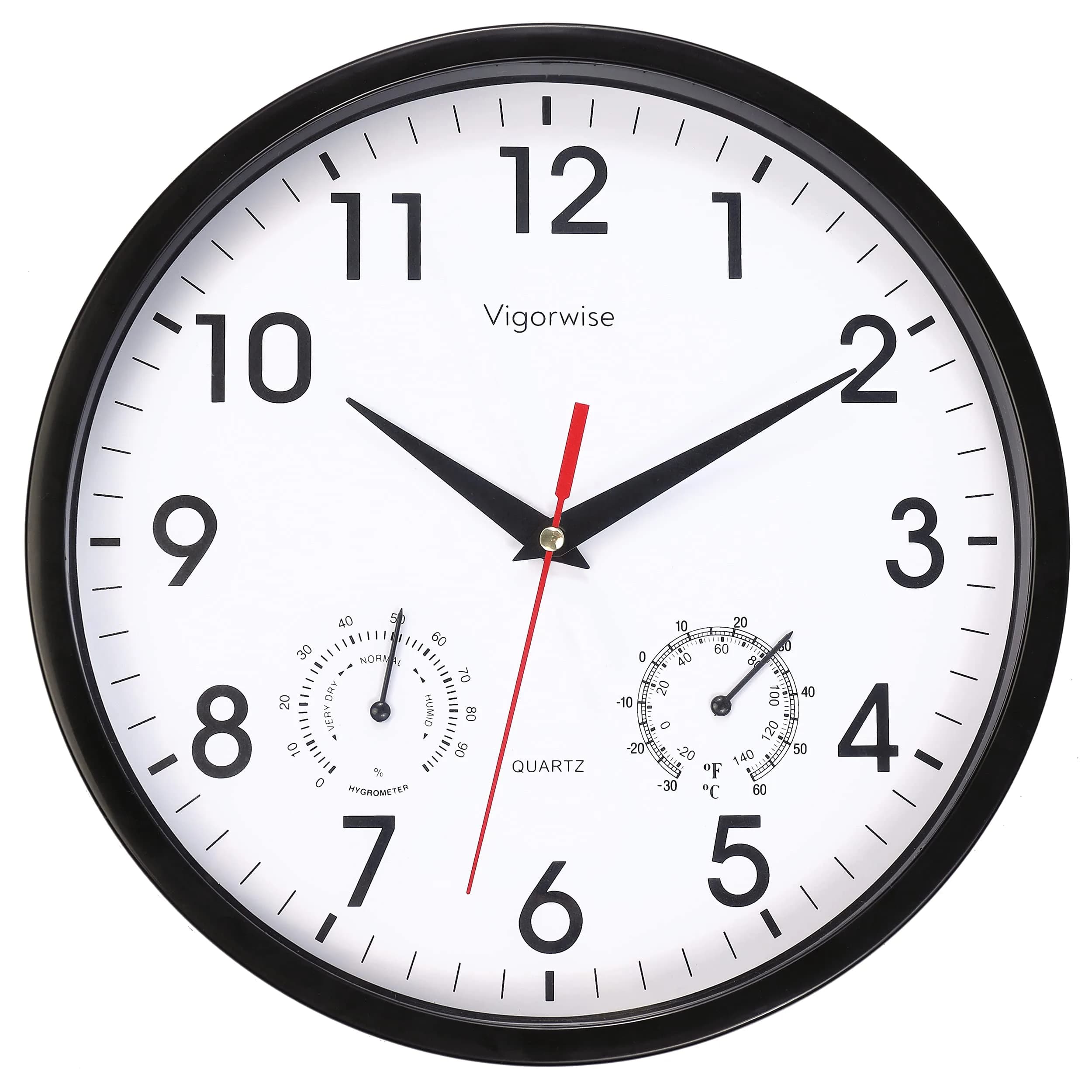 Vigorwise 10 Inch Black Wall Clock Silent Wall Clocks with Temperature — Black