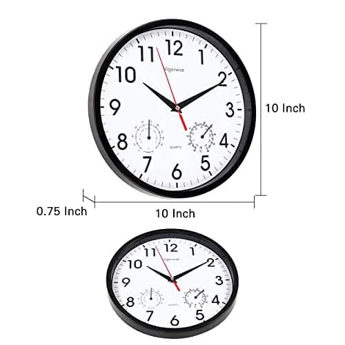 Vigorwise 10 Inch Black Wall Clock Silent Wall Clocks with Temperature thumbnail 5