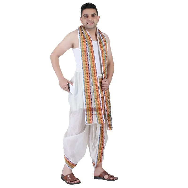 PRAKASAM COTTON Men's Towel Set with Pocket, One Size | Cotton, Off-White, Relaxed Fit, Easy Wear (70-120 chars) thumbnail 2