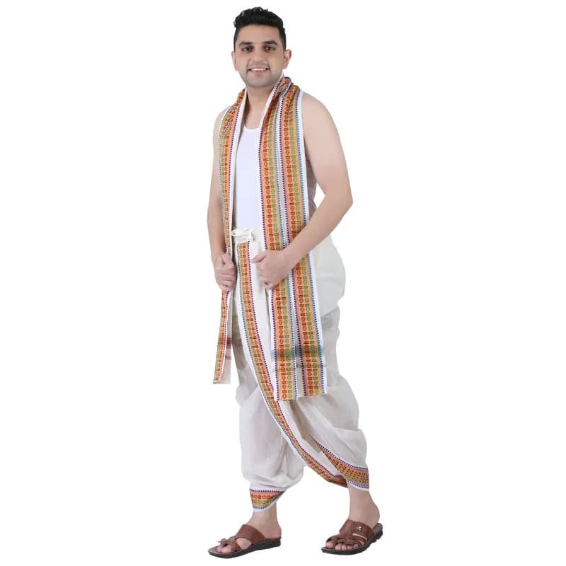 PRAKASAM COTTON Men's Towel Set with Pocket, One Size | Cotton, Off-White, Relaxed Fit, Easy Wear (70-120 chars) thumbnail 6