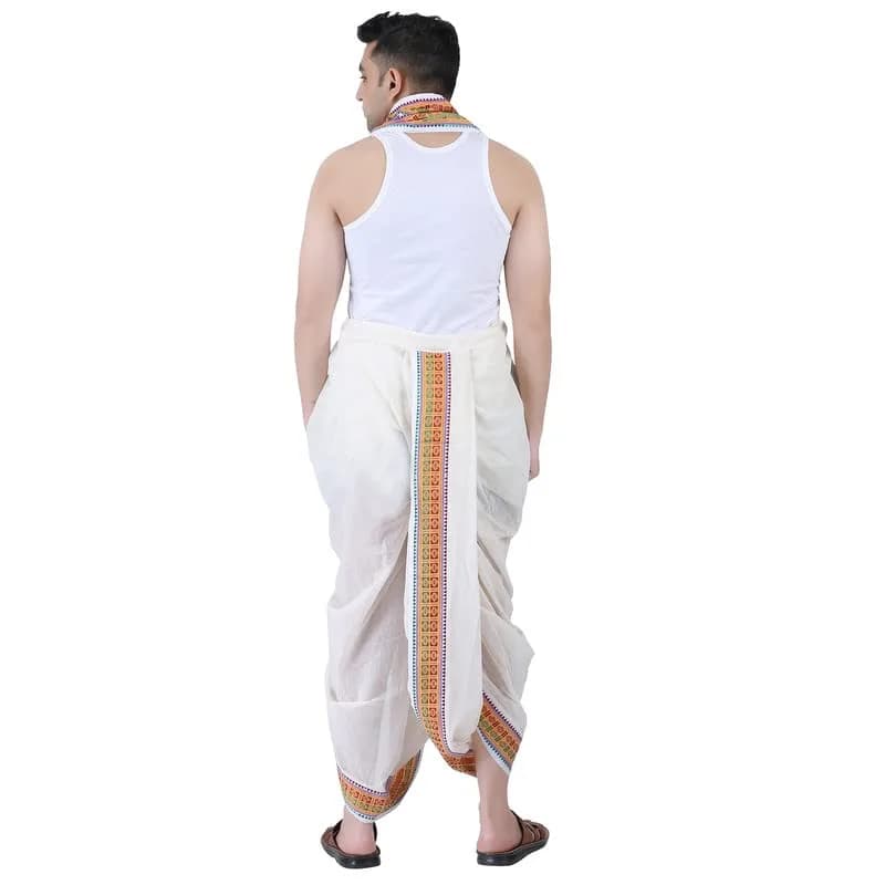 PRAKASAM COTTON Men's Towel Set with Pocket, One Size | Cotton, Off-White, Relaxed Fit, Easy Wear (70-120 chars) thumbnail 8