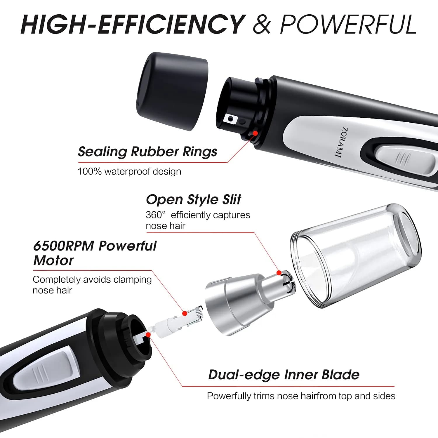 ZORAMI Ear and Nose Hair Trimmer Clipper for Men Women | IPX7 Waterproof, Dual-Edge Blades - view 4