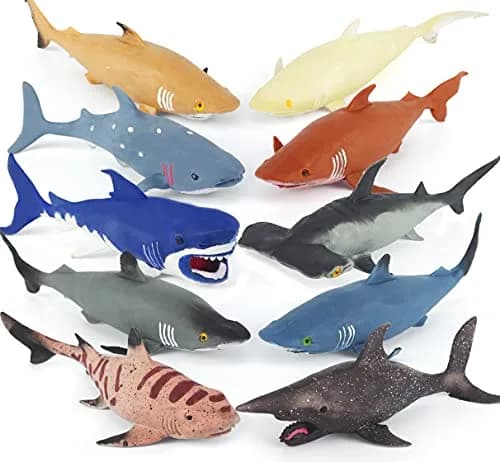 Axbotoy 10 Pack Shark Toys, 8" Soft & Stretchy Realistic Set for Bath & Play thumbnail 1