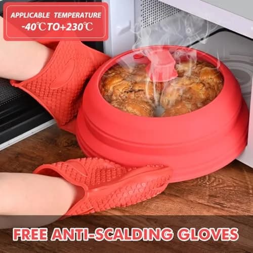 GLOU-GLOU GOOSE GGG Microwave Splatter Cover Glass Lid 10.8 inch | Collapsible Silicone, Tempered Glass, Anti-Scald Handle thumbnail 4