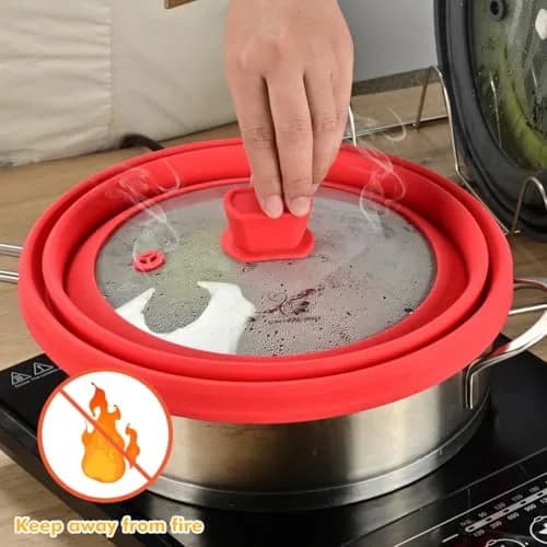 GLOU-GLOU GOOSE GGG Microwave Splatter Cover Glass Lid 10.8 inch | Collapsible Silicone, Tempered Glass, Anti-Scald Handle thumbnail 5