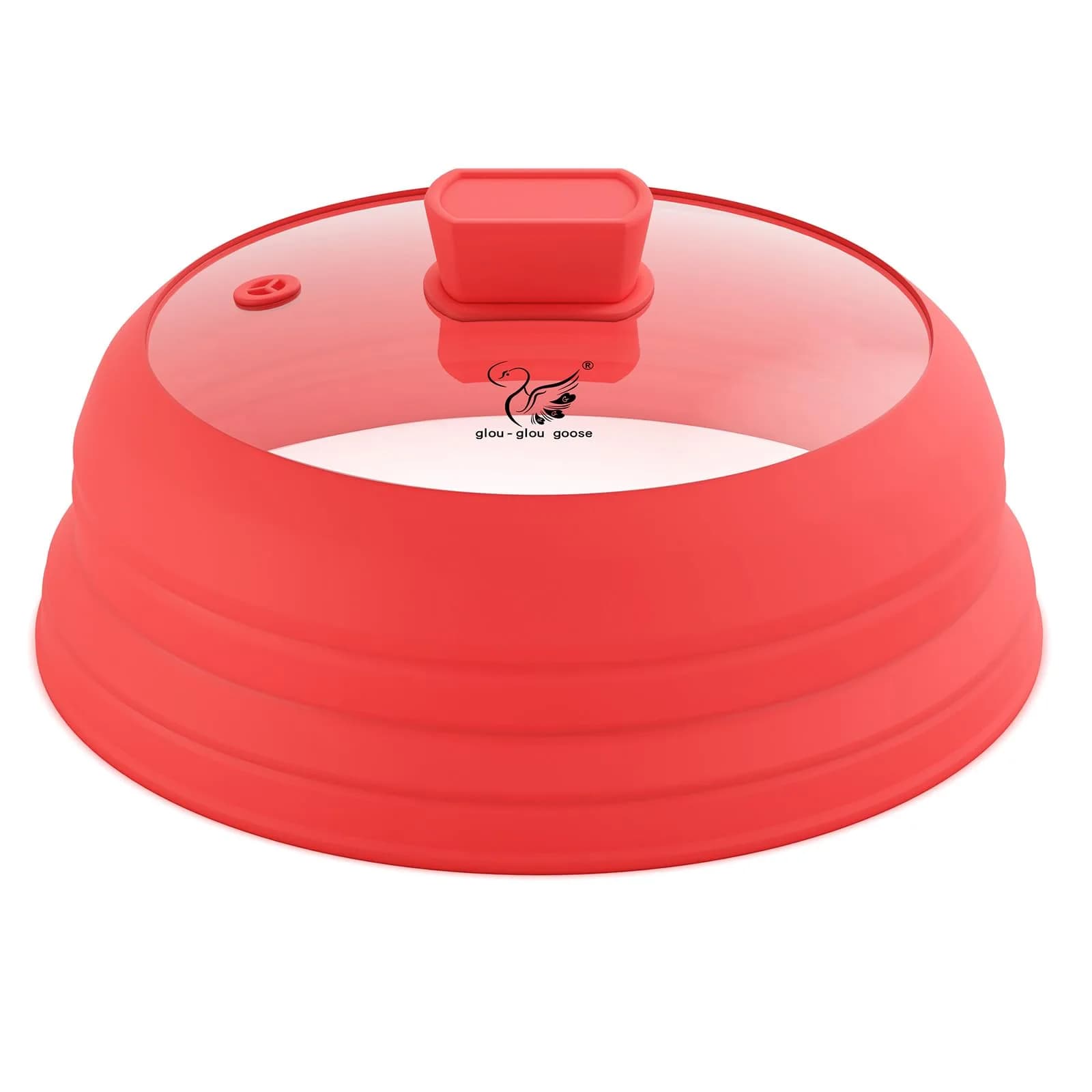 GLOU-GLOU GOOSE GGG Microwave Splatter Cover Glass Lid 10.8 inch | Collapsible Silicone, Tempered Glass, Anti-Scald Handle - main product image