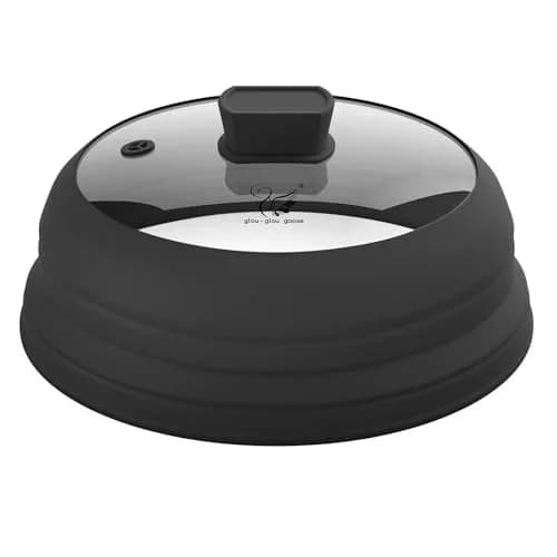 GLOU-GLOU GOOSE GGG Microwave Splatter Cover Glass Lid 10.8 inch | Collapsible Silicone, Tempered Glass, Anti-Scald Handle thumbnail 1