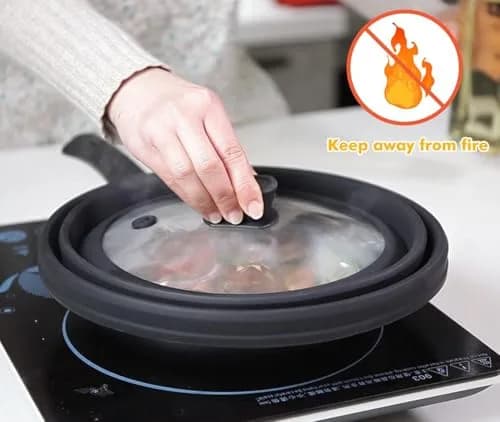 GLOU-GLOU GOOSE GGG Microwave Splatter Cover Glass Lid 10.8 inch | Collapsible Silicone, Tempered Glass, Anti-Scald Handle thumbnail 5