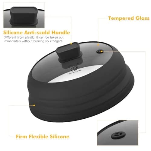 GLOU-GLOU GOOSE GGG Microwave Splatter Cover Glass Lid 10.8 inch | Collapsible Silicone, Tempered Glass, Anti-Scald Handle thumbnail 3