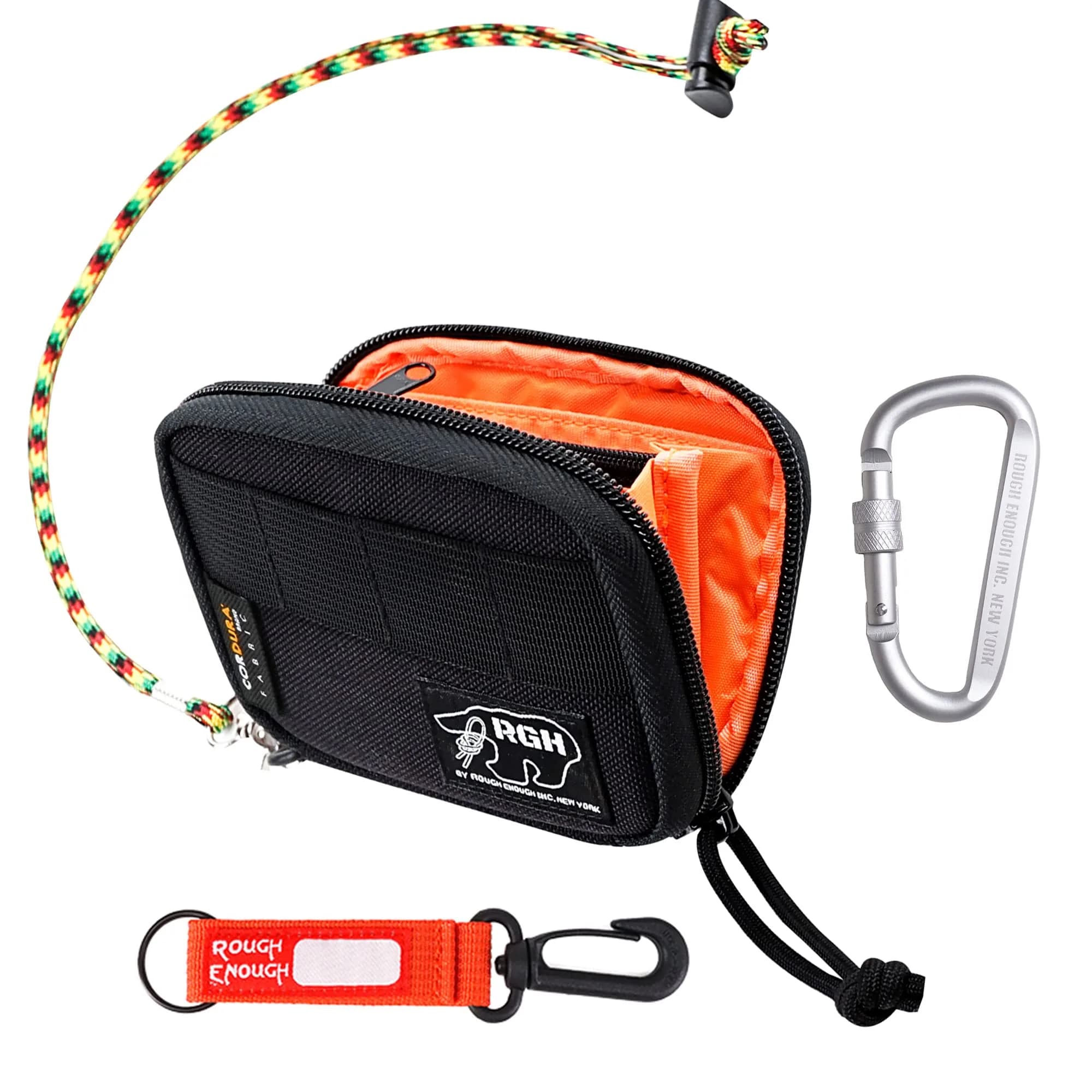 RE ROUGH ENOUGH Wallet for Teen Boy Men with Lanyard, RFID Card Holder, Black | Detachable Neck & RFID Shield — Black