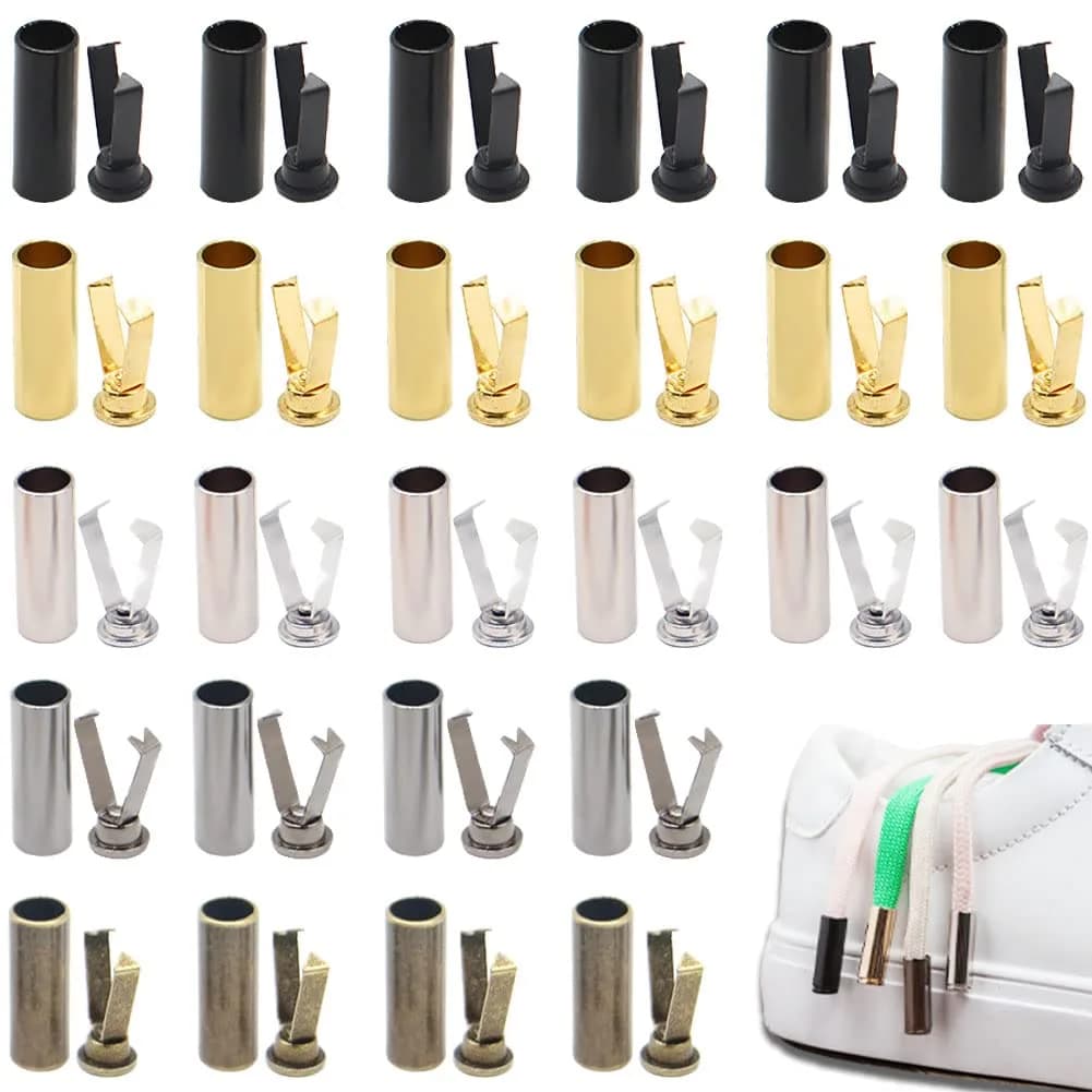 GeoGeoDIY Alloy Shoelace Tips 50 Sets | Durable Metal Aglets for DIY Shoe Laces & Clothes — Gold