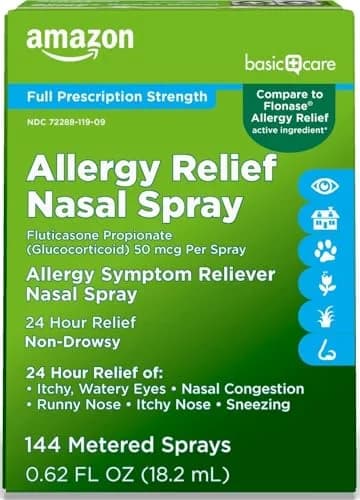 Amazon Basic Care 24-Hour Allergy Relief Nasal Spray 0.62 Fl Oz (18.3ml) | Fluticasone Propionate 50mcg Non-Drowsy thumbnail 1