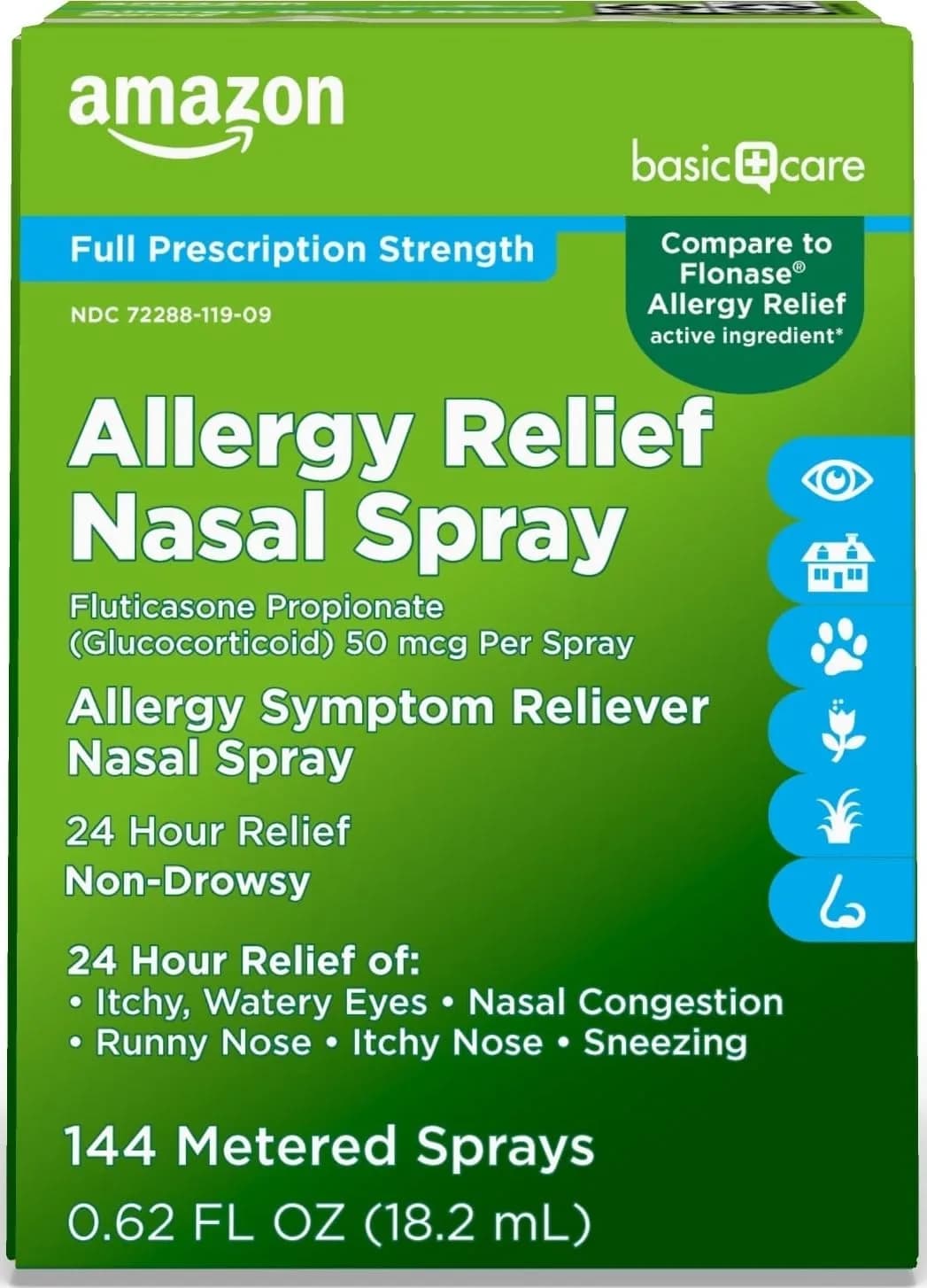 Amazon Basic Care 24-Hour Allergy Relief Nasal Spray 0.62 Fl Oz (18.3ml) | Fluticasone Propionate 50mcg Non-Drowsy - main product image