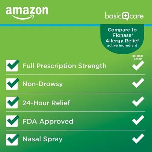 Amazon Basic Care 24-Hour Allergy Relief Nasal Spray 0.62 Fl Oz (18.3ml) | Fluticasone Propionate 50mcg Non-Drowsy thumbnail 3