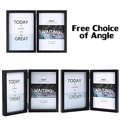 WUTL 5x7 Double Picture Frames Hinged with Real Glass Stand Vertical Wood Black thumbnail 5