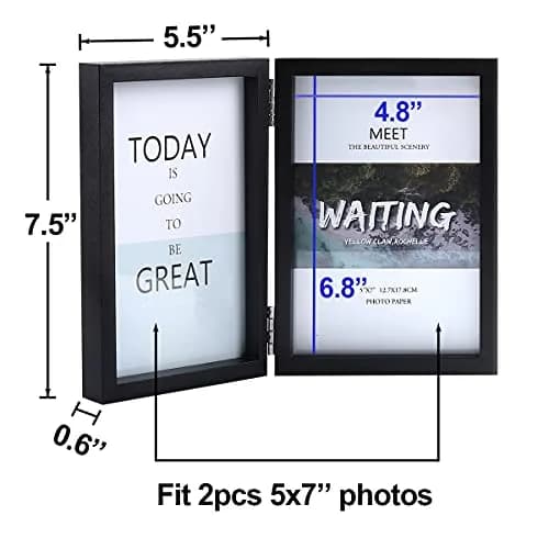 WUTL 5x7 Double Picture Frames Hinged with Real Glass Stand Vertical Wood Black thumbnail 2