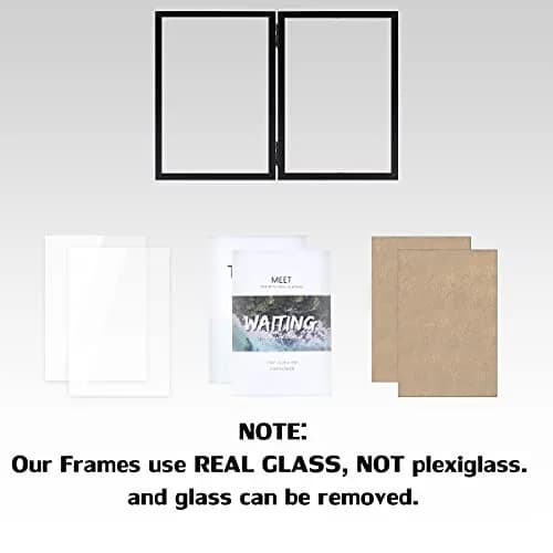 WUTL 5x7 Double Picture Frames Hinged with Real Glass Stand Vertical Wood Black thumbnail 3