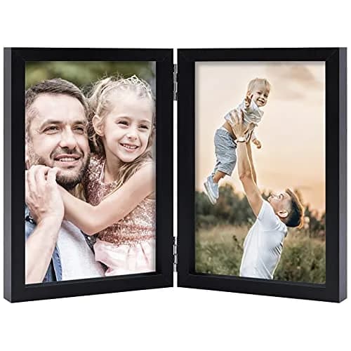 WUTL 4x6 Double Picture Frame MDF Wood with Real Glass Stand Vertical on Tabletop, Black | Elegant Family Memory Display thumbnail 1