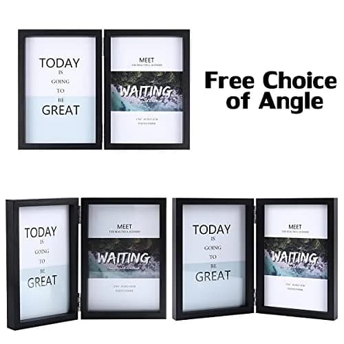 WUTL 4x6 Double Picture Frame MDF Wood with Real Glass Stand Vertical on Tabletop, Black | Elegant Family Memory Display thumbnail 4