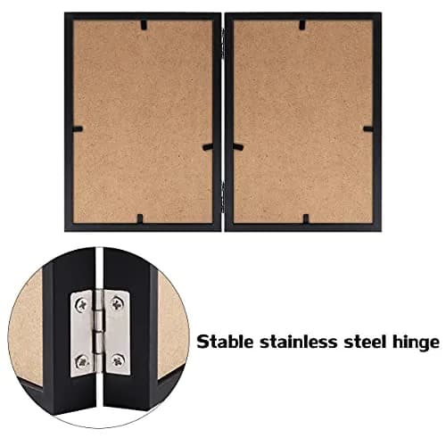 WUTL 4x6 Double Picture Frame MDF Wood with Real Glass Stand Vertical on Tabletop, Black | Elegant Family Memory Display thumbnail 5