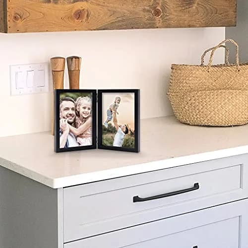 WUTL 4x6 Double Picture Frame MDF Wood with Real Glass Stand Vertical on Tabletop, Black | Elegant Family Memory Display thumbnail 6