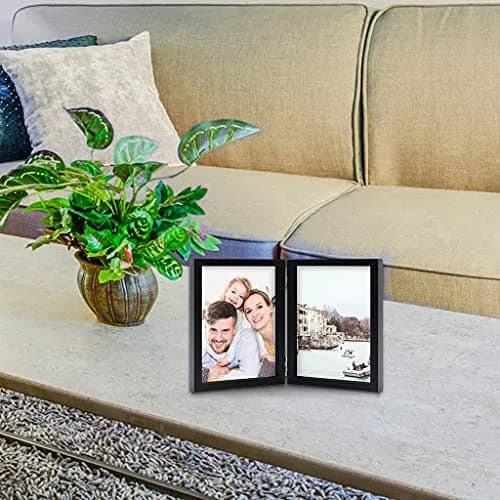 WUTL 4x6 Double Picture Frame MDF Wood with Real Glass Stand Vertical on Tabletop, Black | Elegant Family Memory Display thumbnail 7