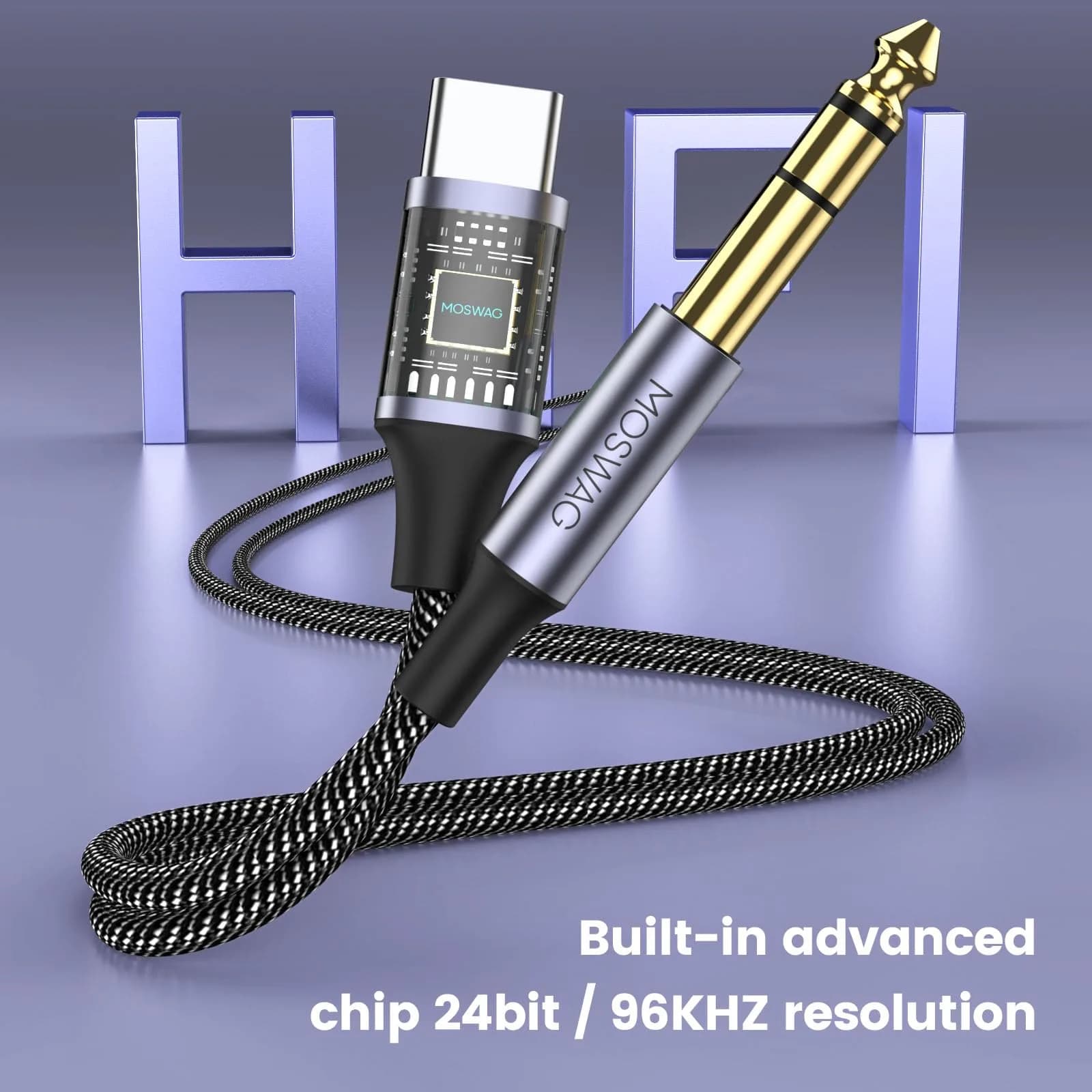 MOSWAG Black USB C to 6.35mm Audio Cable 3.28ft | Hi-Fi Stereo Sound for Amps & Speakers - view 4