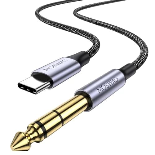 MOSWAG USB C to 6.35mm Audio Cable 2m (6.6ft) | Hi-Fi Stereo Sound for Amps & Speakers — Black / 3.28 ft