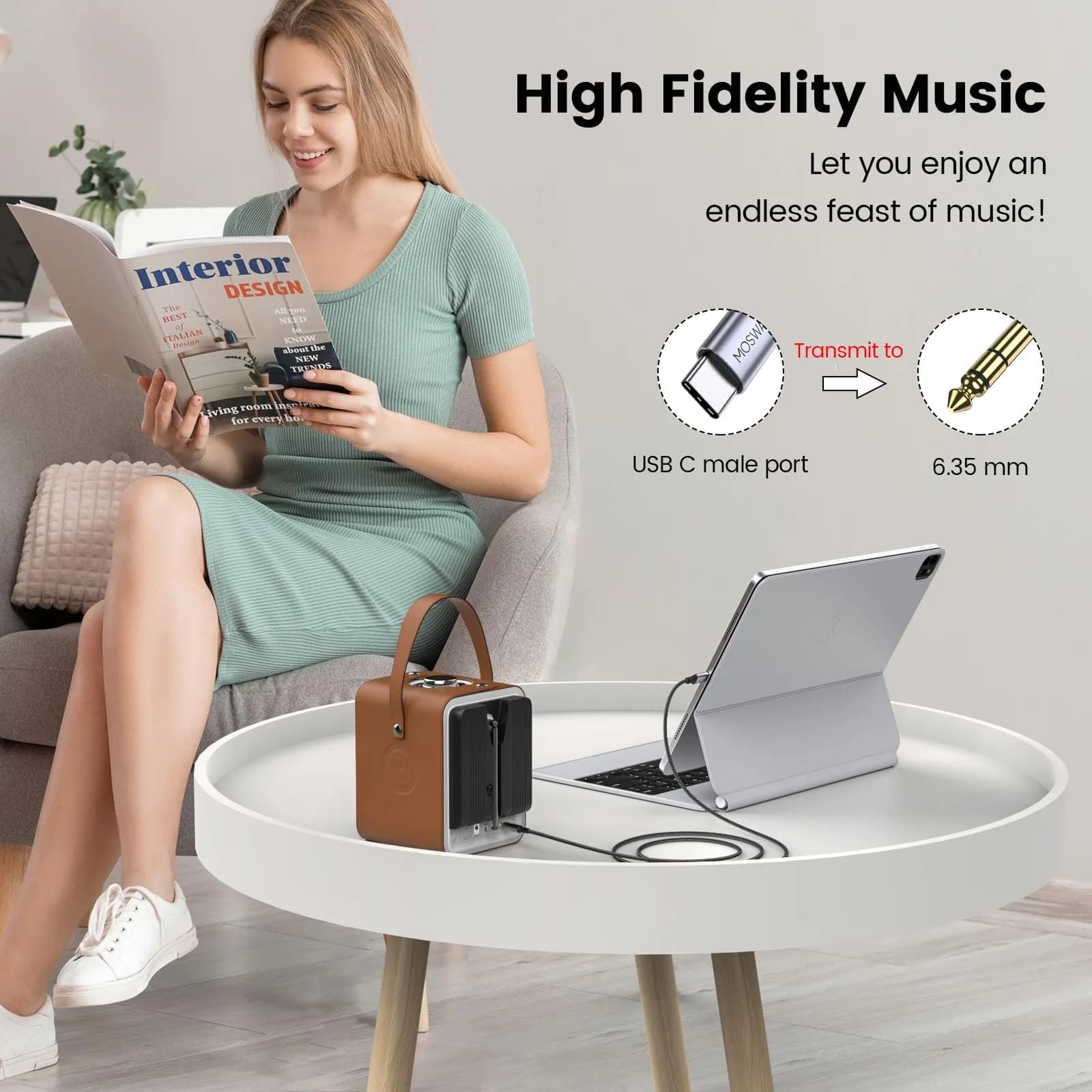 MOSWAG USB C to 6.35mm Audio Cable 2m (6.6ft) | Hi-Fi Stereo Sound for Amps & Speakers - view 5