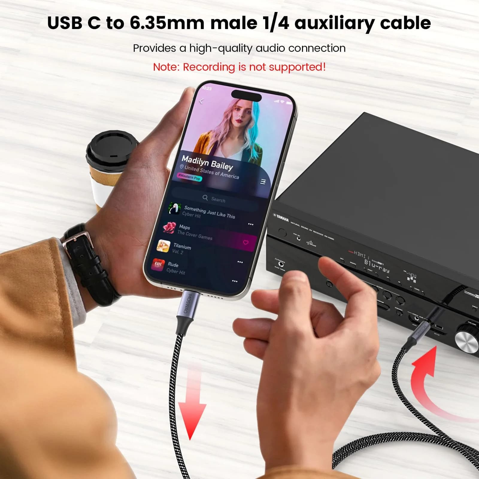 MOSWAG USB C to 6.35mm Audio Cable 2m (6.6ft) | Hi-Fi Stereo Sound for Amps & Speakers - view 6