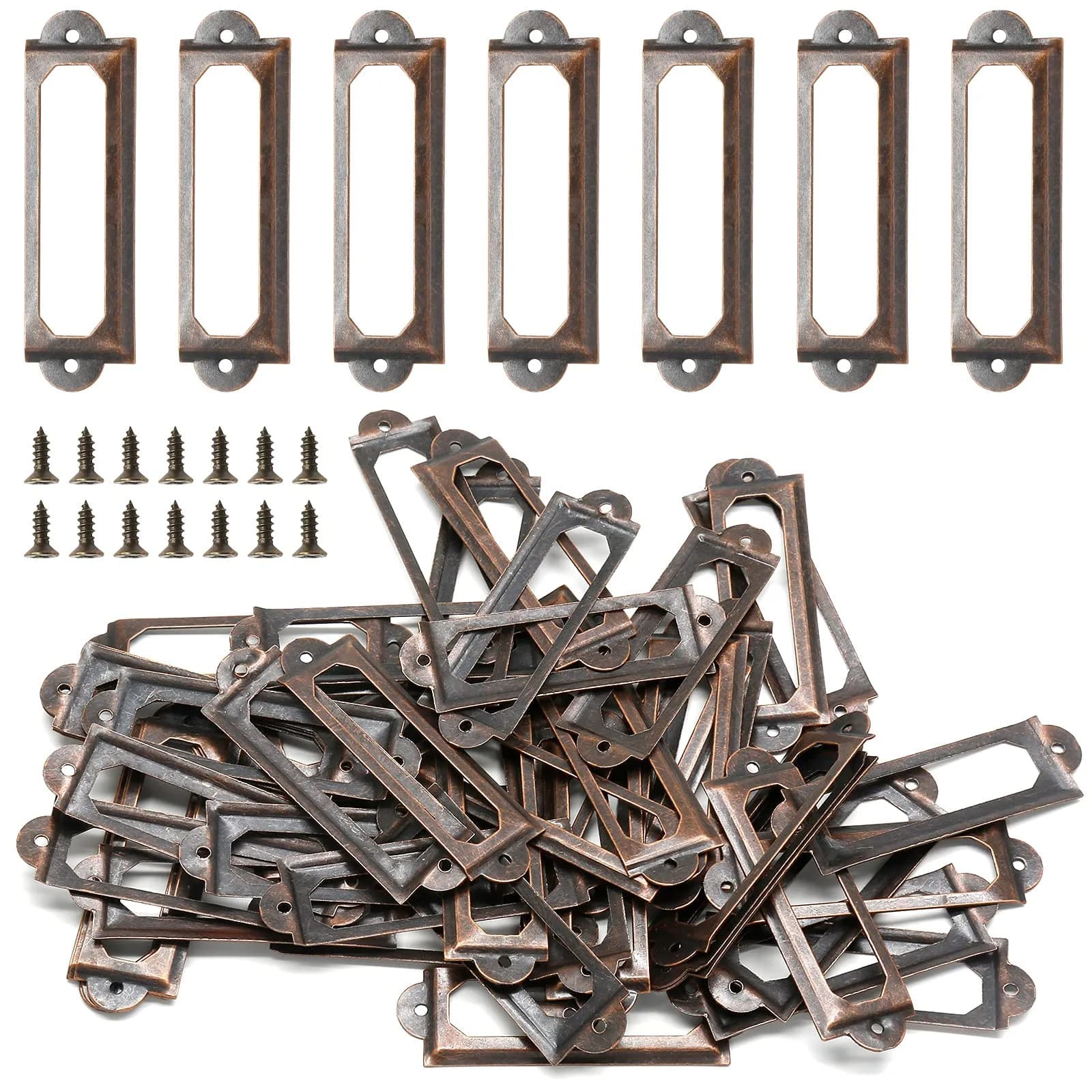 Qjaiune Red Bronze Metal Label Holders 60x17mm with Screws | Rust-Resistant Iron for Cabinets & Drawers - main product image