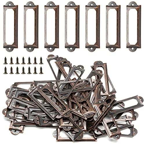Qjaiune Metal Label Holders 60x17mm Red Bronze (2.36"x0.67") with Screws | Antique Copper Finish, Rust-Resistant, 50-Pack thumbnail 1