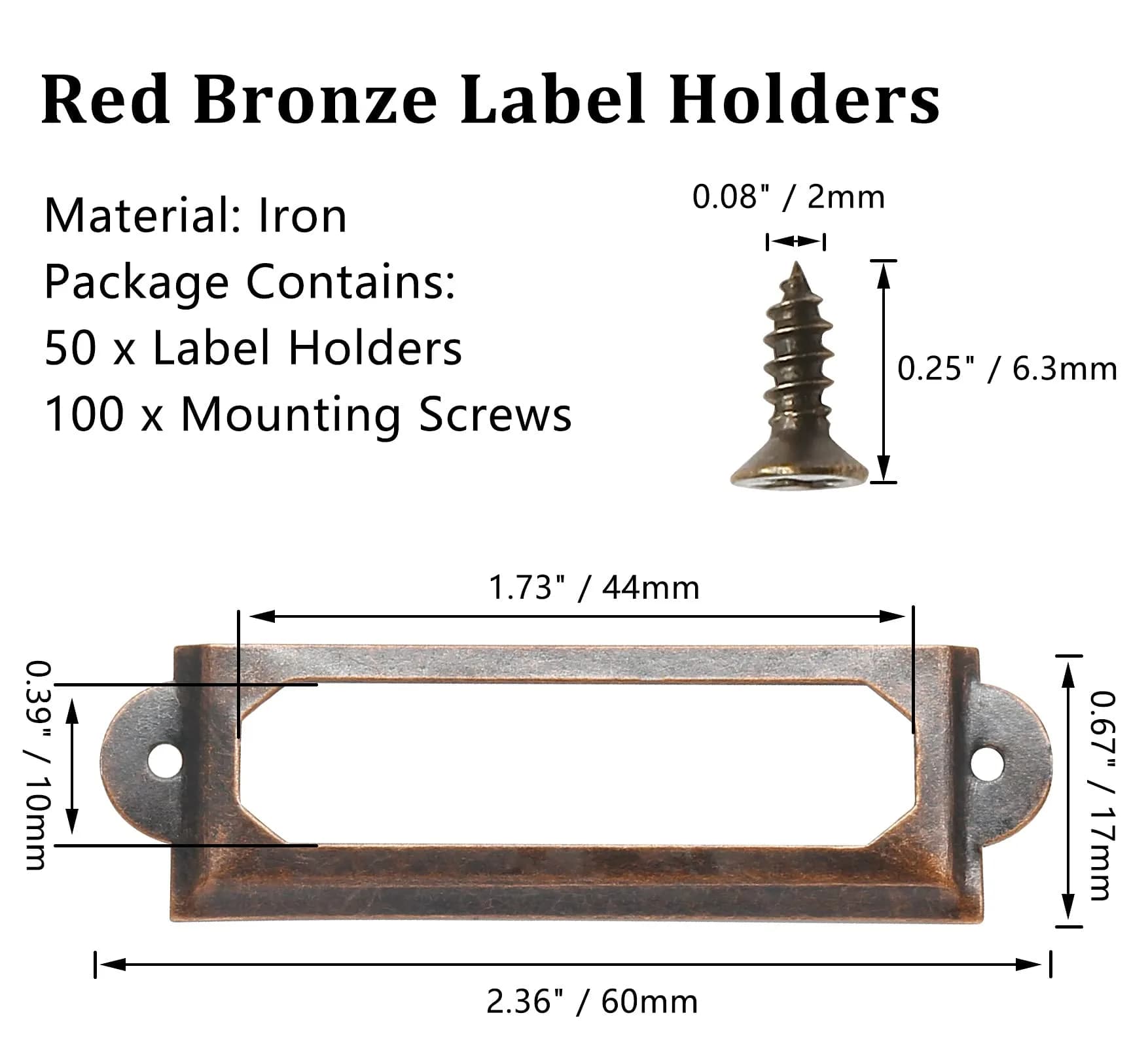Qjaiune Red Bronze Metal Label Holders 60x17mm with Screws | Rust-Resistant Iron for Cabinets & Drawers - view 3