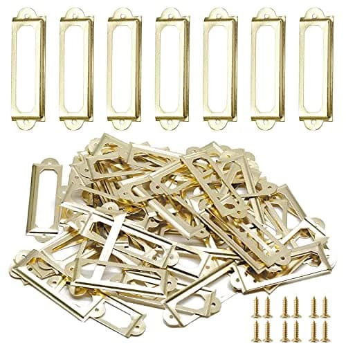 Qjaiune Gold Metal Label Holders 60x17mm (2.36"x0.67") with Screws | Rust-Resistant Iron for Cabinets & Drawers — Gold, 60x17mm