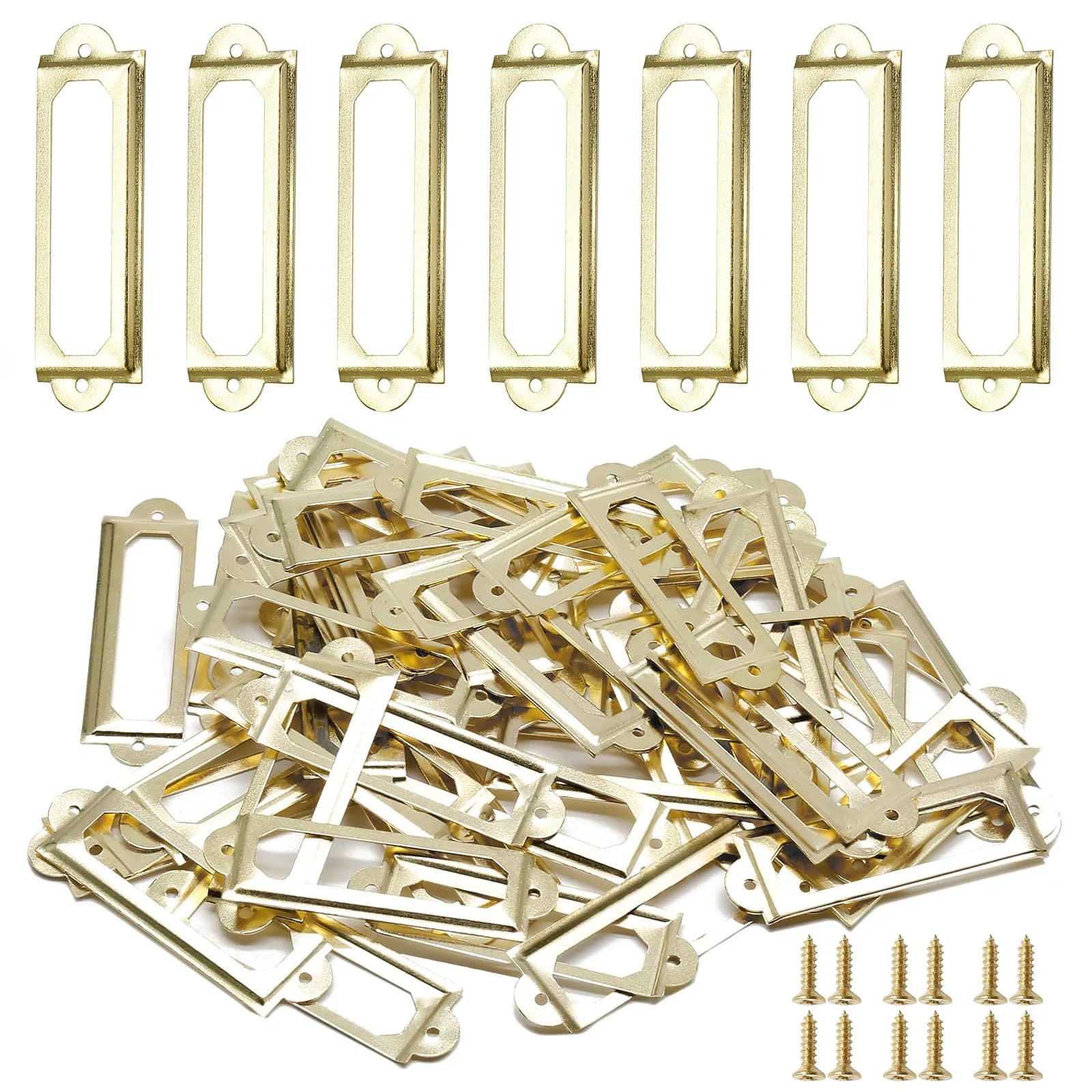 Qjaiune Gold Metal Label Holders 60x17mm (2.36"x0.67") with Screws | Rust-Resistant Iron for Cabinets & Drawers