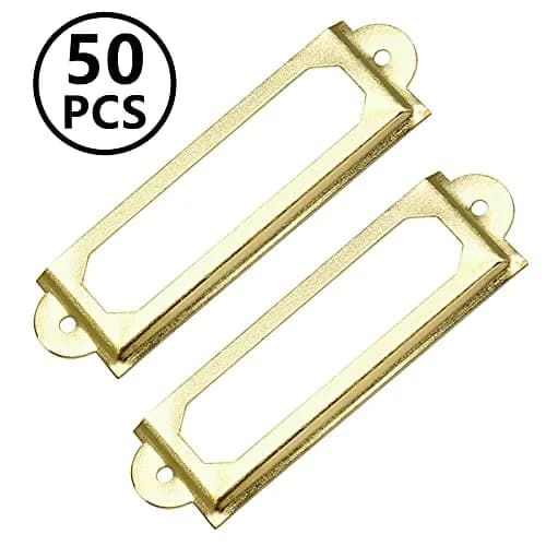 Qjaiune Gold Metal Label Holders 60x17mm (2.36"x0.67") with Screws | Rust-Resistant Iron for Cabinets & Drawers thumbnail 2