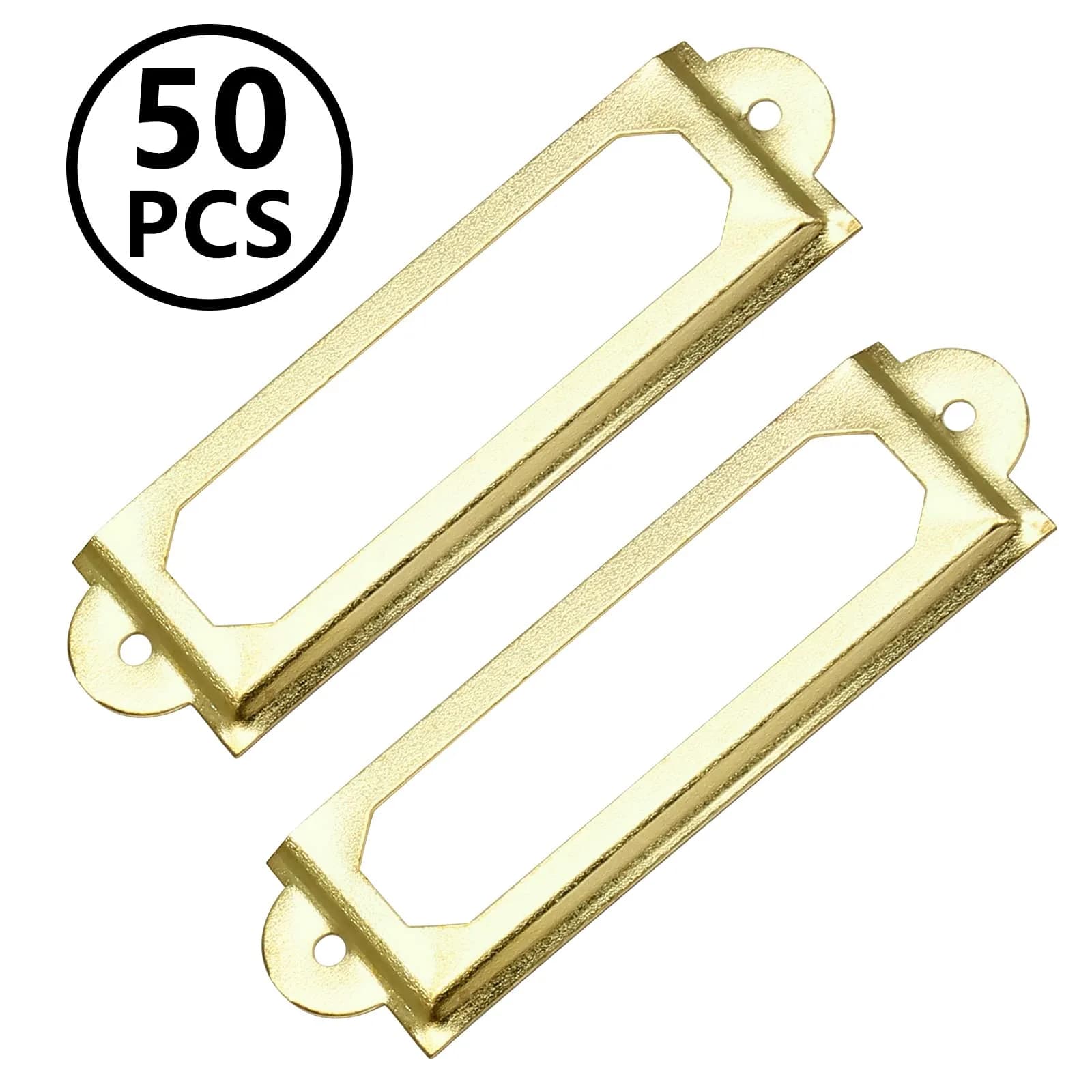 Qjaiune Gold Metal Label Holders 60x17mm (2.36"x0.67") with Screws | Rust-Resistant Iron for Cabinets & Drawers - view 2