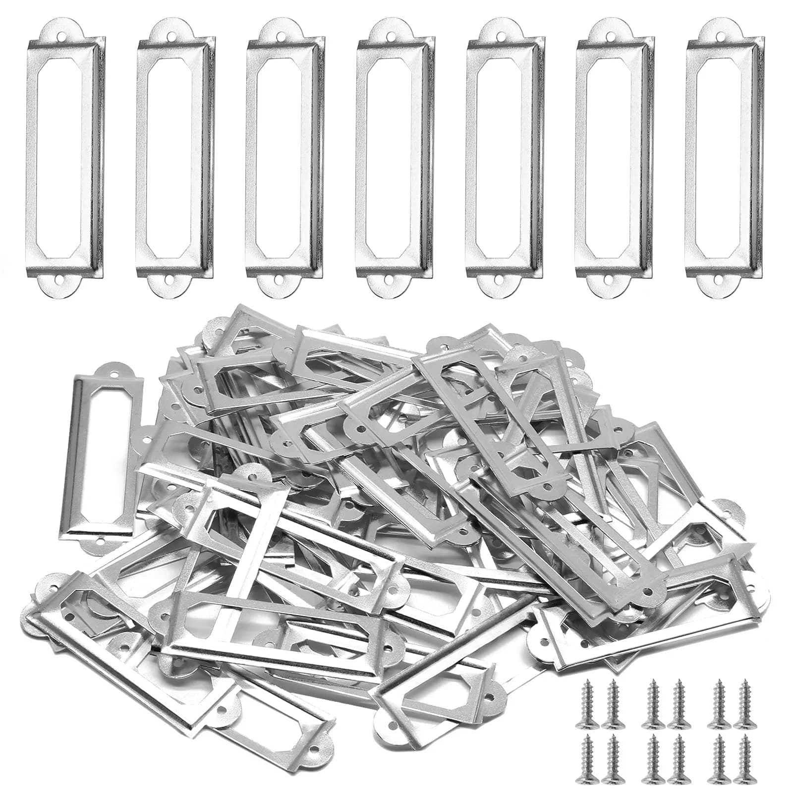 Qjaiune Silver Metal Label Holders 60x17mm with Screws | Rust-Resistant Iron for Cabinets & Drawers - main product image