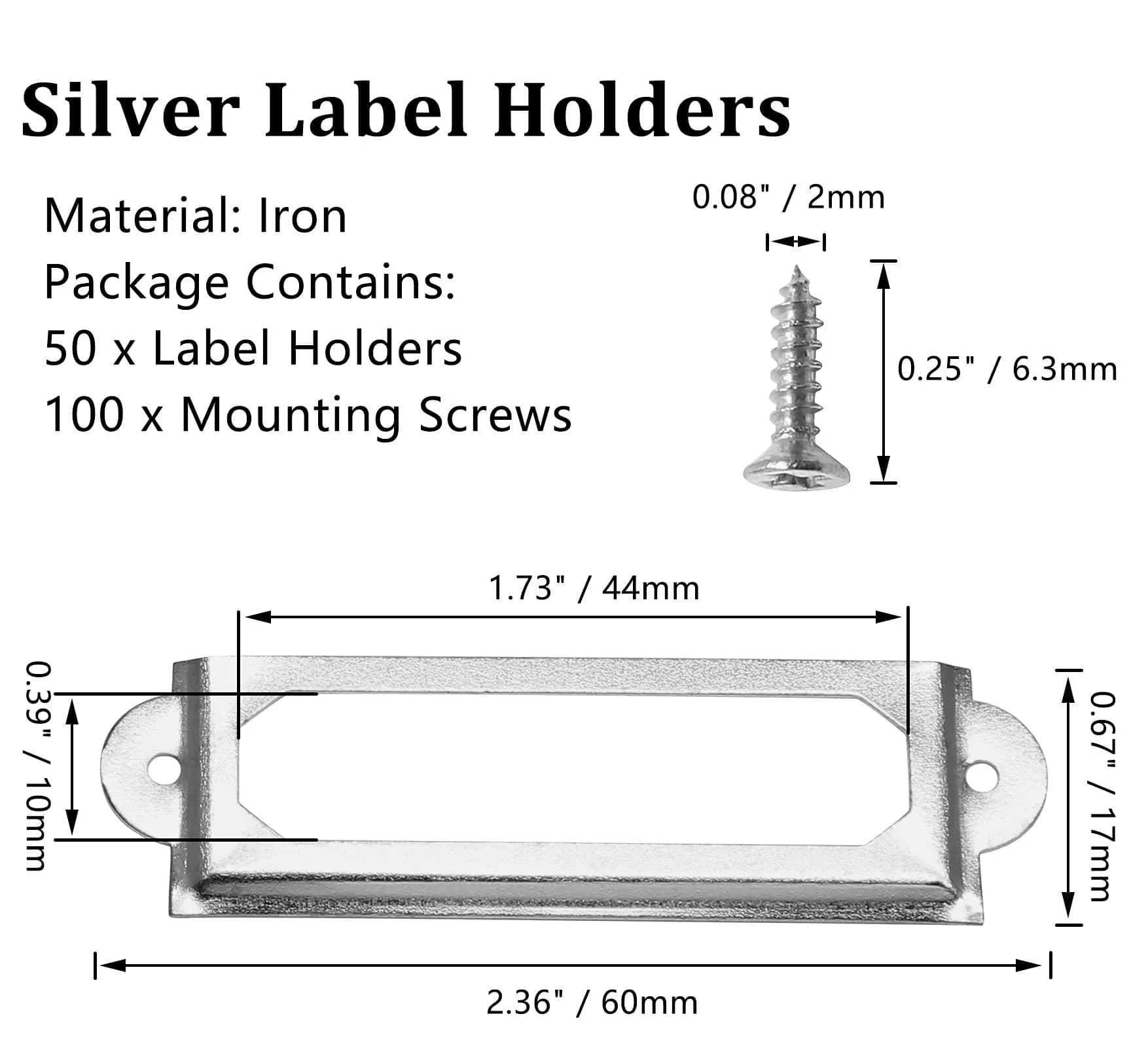 Qjaiune Silver Metal Label Holders 60x17mm with Screws | Rust-Resistant Iron for Cabinets & Drawers - view 3