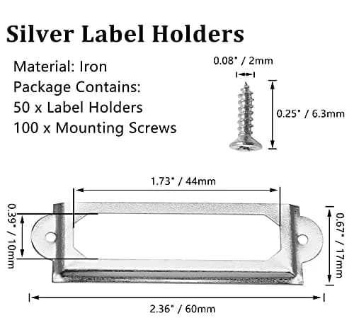 Qjaiune Silver Metal Label Holders 50 PCS | Rust-Resistant Iron with Screws thumbnail 3